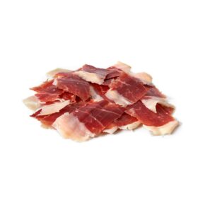 Jamón de bellota 100% ibérico. Cortado a cuchillo en plato de 100gr. Cajas 15 ud.